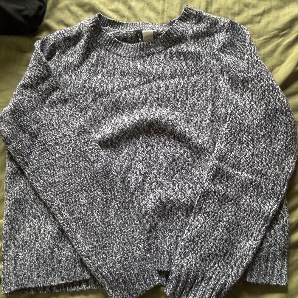 H&M Black and White Knit Crew Neck Sweater